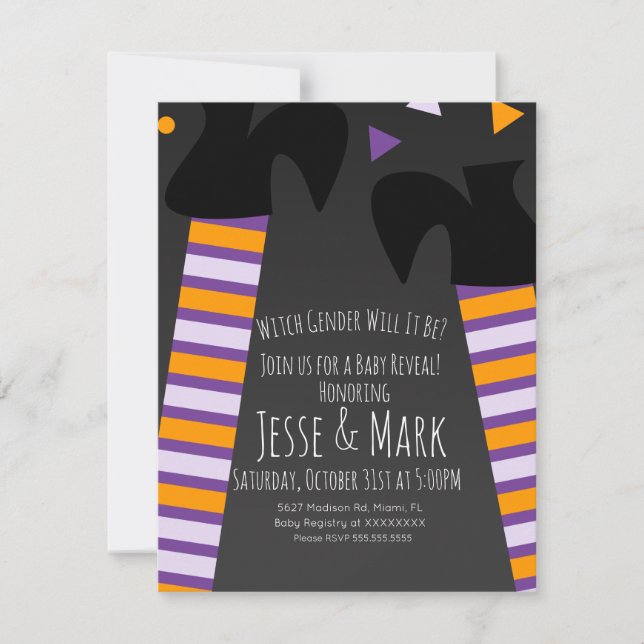 Witch Halloween Fall Gender Reveal  Invitation (Front)