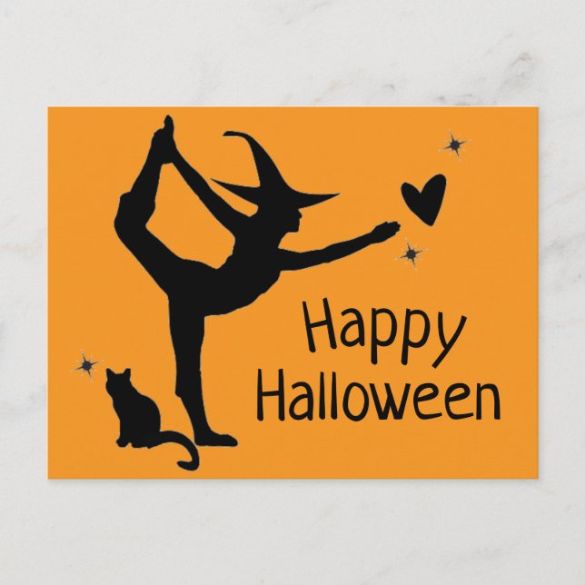 Witch Halloween Namaste Yoga Orange Black Modern Postcard (Front)