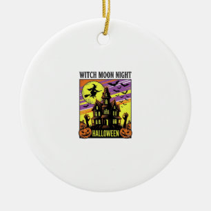 Witch Halloween Shirt Vintage Haunted House Night_ Ceramic Tree Decoration