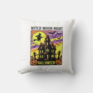 Witch Halloween Shirt Vintage Haunted House Night_ Cushion