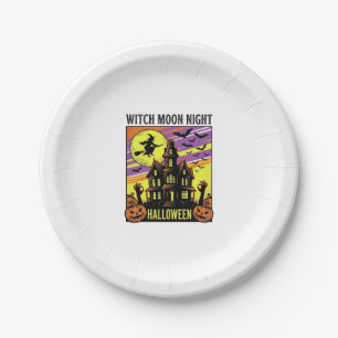 Witch Halloween Shirt Vintage Haunted House Night_ Paper Plate