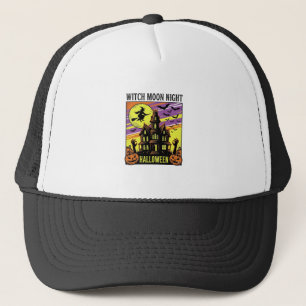 Witch Halloween Shirt Vintage Haunted House Night_ Trucker Hat