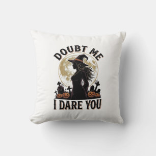 Witch Halloween Shirt with Vintage Moon Graveyard Cushion