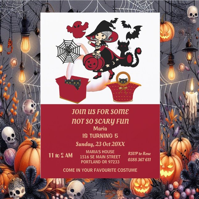 Witch Halloween Spider Web Pumpkins Kid's Birthday Invitation (Witch Halloween Spider Web Pumpkins Kid's Birthday Invitation)