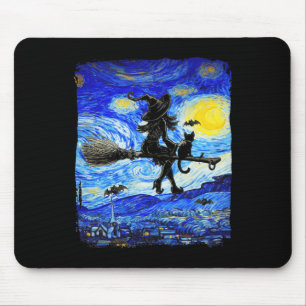 Witch Halloween Starry Night Van Gogh Aesthetic Pa Mouse Pad