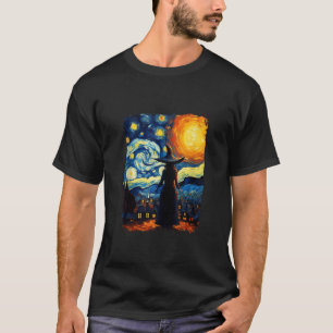 Witch Halloween Starry Night Van Gogh Aesthetic Pa T-Shirt