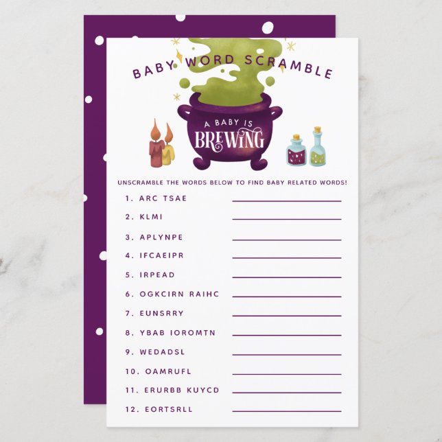 Witch Halloween Theme Baby Word Scramble Game (Front/Back)