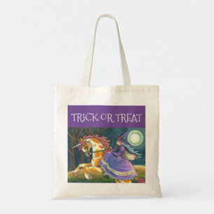 WITCH, HALLOWEEN UNICORN, BLACK CAT Trick Or Treat Tote Bag