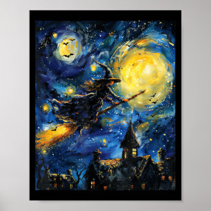 Witch Halloween Van Gogh Style Starry Night Poster