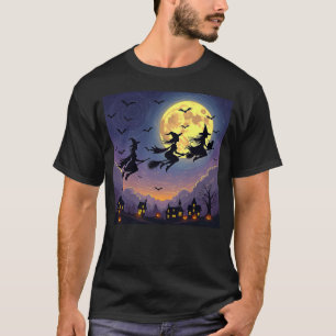 witch Halloween witches Starry Night Van Gogh cat T-Shirt