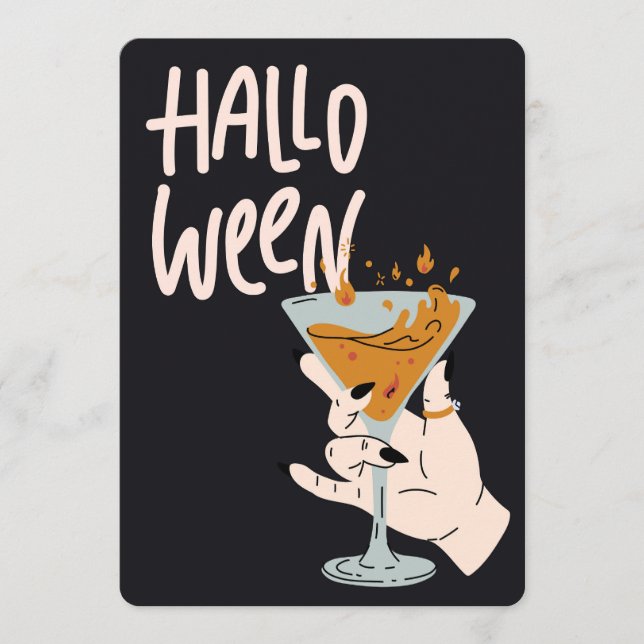 Witch Hand Holding Flaming Potion Halloween Holiday Card (Front)
