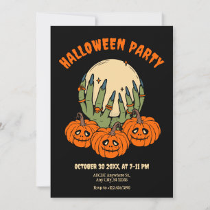 Witch hands with pumpkin halloween  invitation
