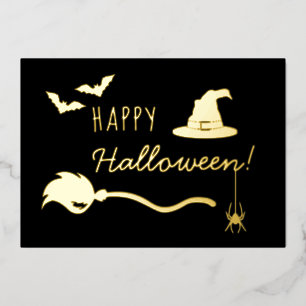 Witch Hat And Broom With Spider And Bats Halloween