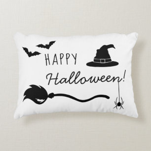 Witch Hat And Broom With Spider And Bats Halloween Decorative Cushion
