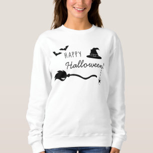 Witch Hat And Broom With Spider And Bats Halloween Sweatshirt