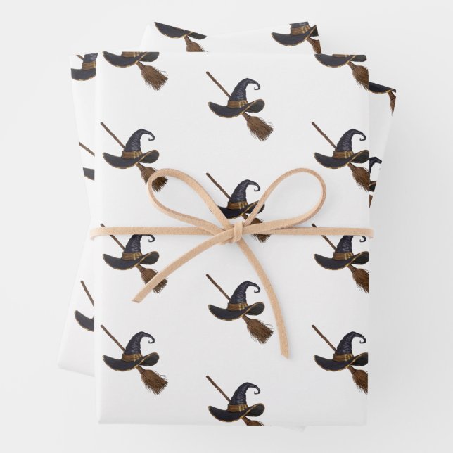 Witch Hat and Broomstick Wrapping Paper Sheet (In situ)