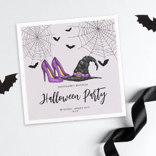 Witch Hat And Shoes Lilac Women's Halloween Party Napkin