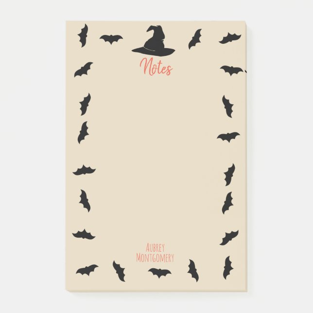 Witch Hat & Bats | Personalised Post-it Notes (Front)