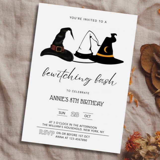 Witch Hat Bewitching Bash Girls Birthday Halloween Invitation (Creator Uploaded)