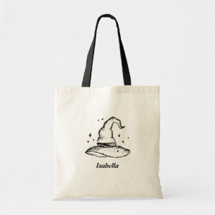 Witch Hat Black and White Personalized Halloween  Tote Bag