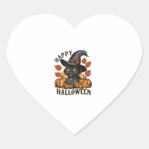 Witch Hat Black Cat Halloween Cat With Witch's Hat Heart Sticker