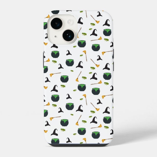 Witch Hat Broom Cauldron Halloween Pattern iPhone Case (Back)
