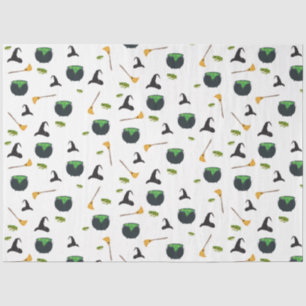 Witch Hat Broom Cauldron Halloween Pattern Tissue Paper