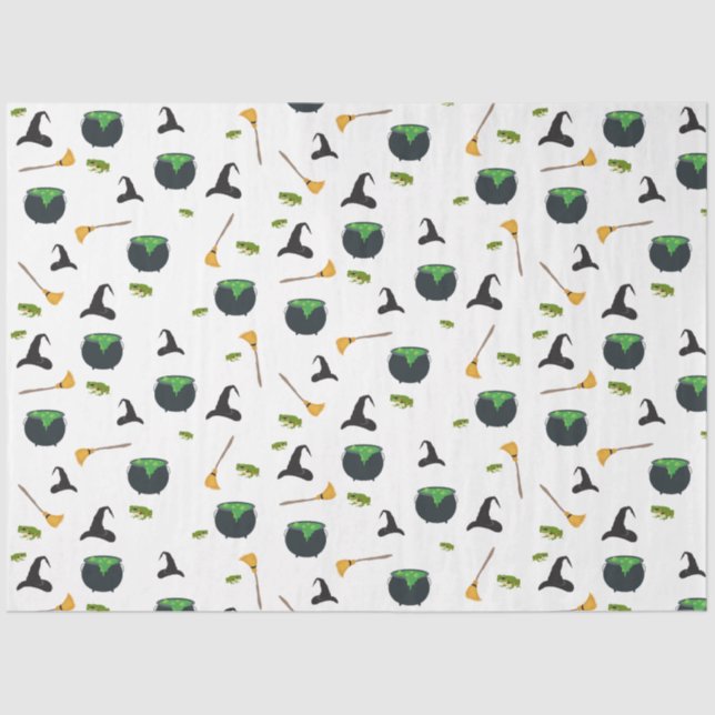 Witch Hat Broom Cauldron Halloween Pattern Tissue Paper (Front)