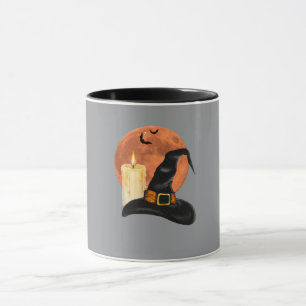 Witch Hat & Candle Under the Orange Moon Halloween Mug
