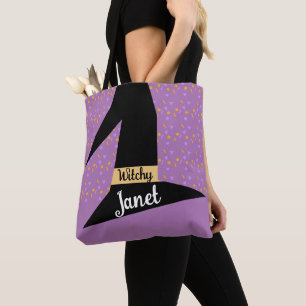 Witch Hat Confetti Witchy Name Tote Bag