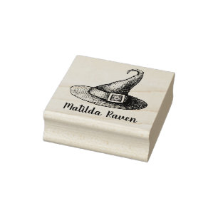 Witch Hat Custom Name Wood Rubber Stamp
