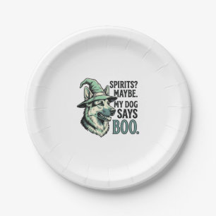 Witch Hat Dog Vintage Engraving Halloween Humour D Paper Plate