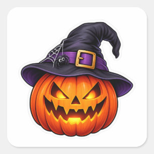 Witch Hat Jack O Lantern Halloween Square Sticker