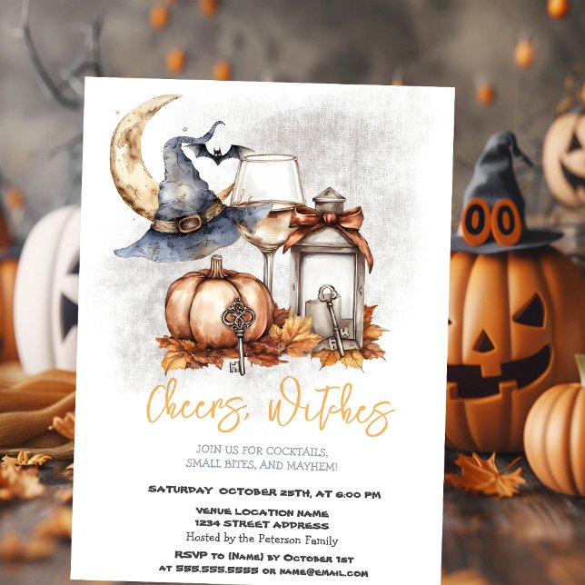 Witch Hat Pumpkin Bow Glass Lantern Halloween  Invitation (Creator Uploaded)