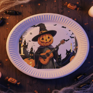 Witch Hat Pumpkin Halloween Vibes Paper Plate