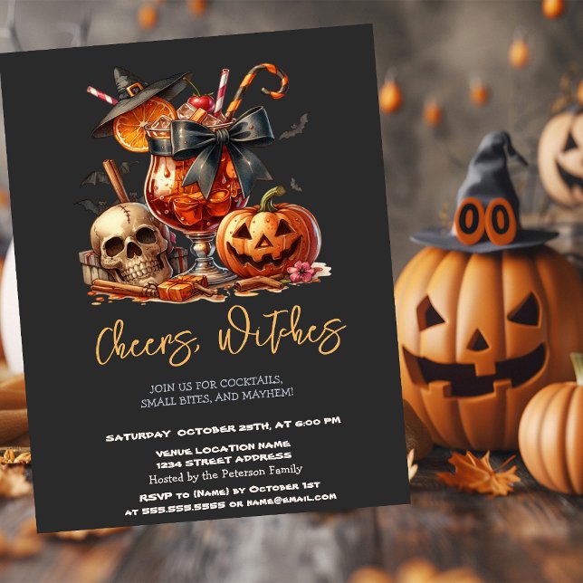 Witch Hat Pumpkin Skull Dark Halloween Party  Invitation (Creator Uploaded)