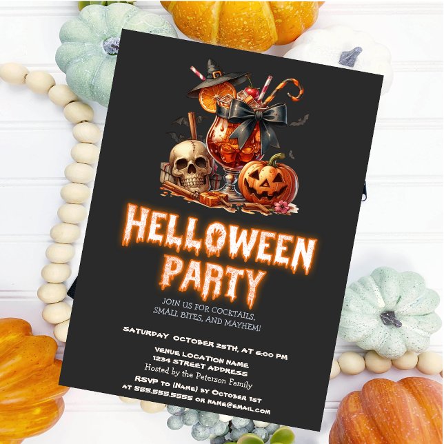 Witch Hat Pumpkin Skull Drink Dark Halloween  Invitation (Creator Uploaded)