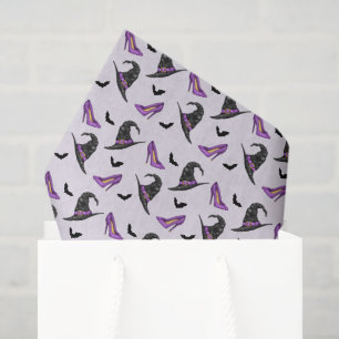 Witch Hat Purple Shoes And Bats Halloween Pattern Tissue Paper