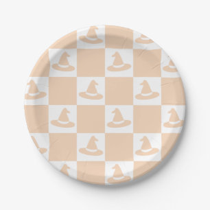Witch Hatch Chequerboard Pastel Halloween Paper Plate