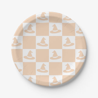 Witch Hatch Chequerboard Pastel Halloween Paper Plate