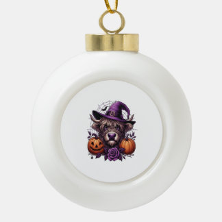 Witch Highland Halloween Cow Ceramic Ball Christmas Ornament