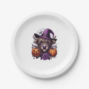 Witch Highland Halloween Cow Paper Plate