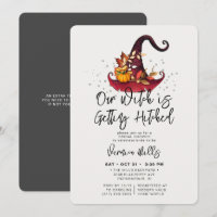 Witch Hitched Grey Halloween Bridal Shower Invitat