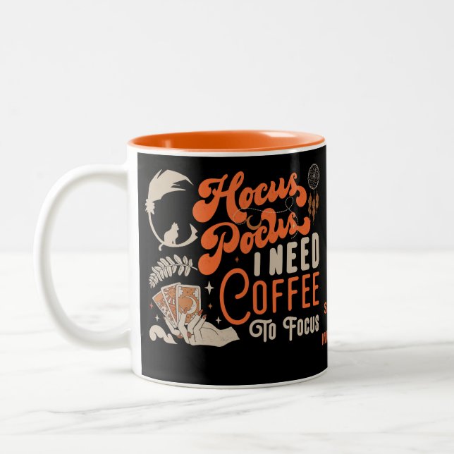 Witch Hocus Pocus Coffee To Focus Photo Halloween Two-Tone Coffee Mug (Left)
