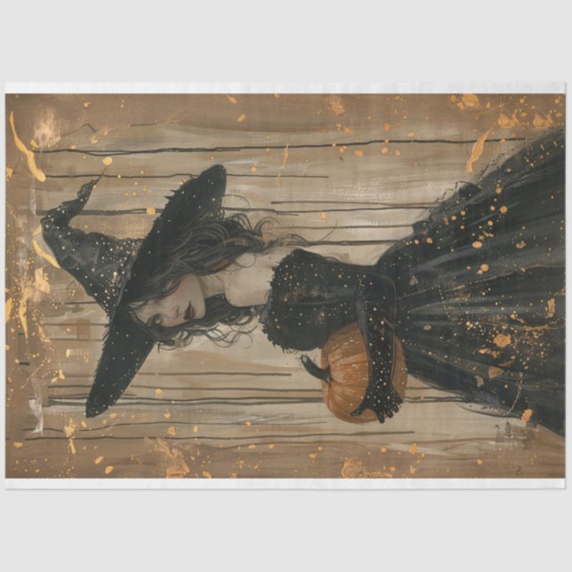 Witch Holding a Pumpkin Decoupage Tissue Paper (Front)