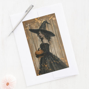 Witch Holding a Pumpkin Rectangular Sticker