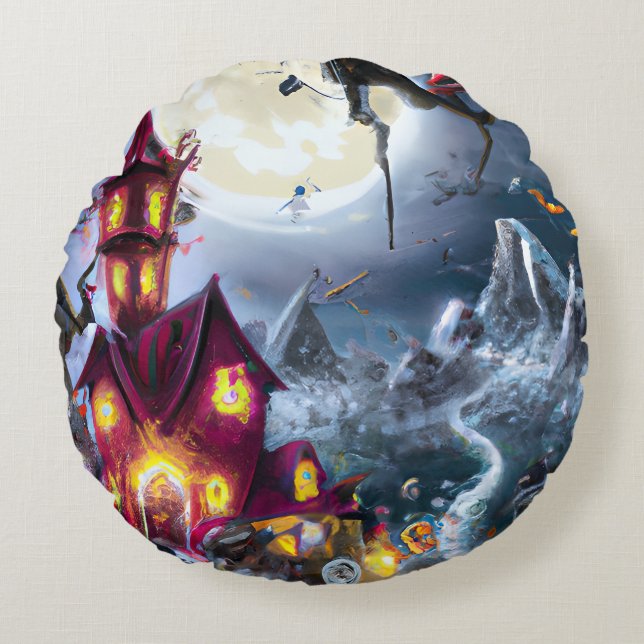 Witch House Watercolor, Round Pillow (Front)
