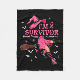 Witch I'm A Survivor Halloween Breast Cancer Aware Fleece Blanket