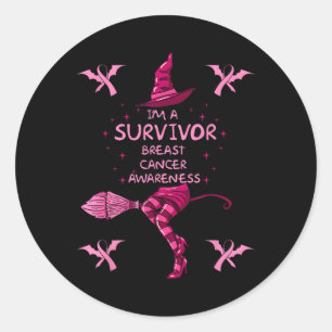 Witch Im A Survivor Halloween Breast Cancer Awaren Classic Round Sticker