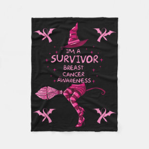Witch Im A Survivor Halloween Breast Cancer Awaren Fleece Blanket